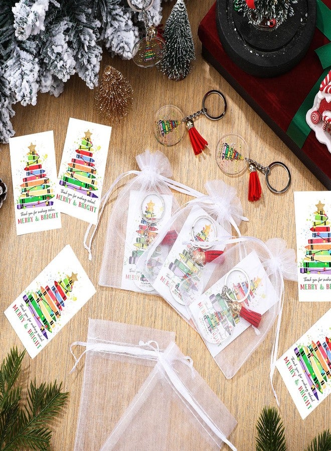 Ecation 36 Set Christmas Holiday Gifts Christmas Thank You Teachers Appreciation Gifts Include Happy Holiday Tags Acrylic Keychains with Tassels and Organza Bags (Appreciation) - Image 2